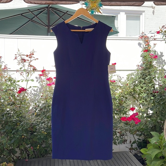 KASPER - Navy Blue - Notched-Neck Sheath Dress Size 4 - Picture 6 of 16